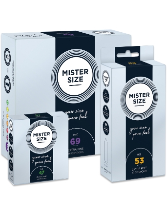 Três pacotes de preservativos Mister Size