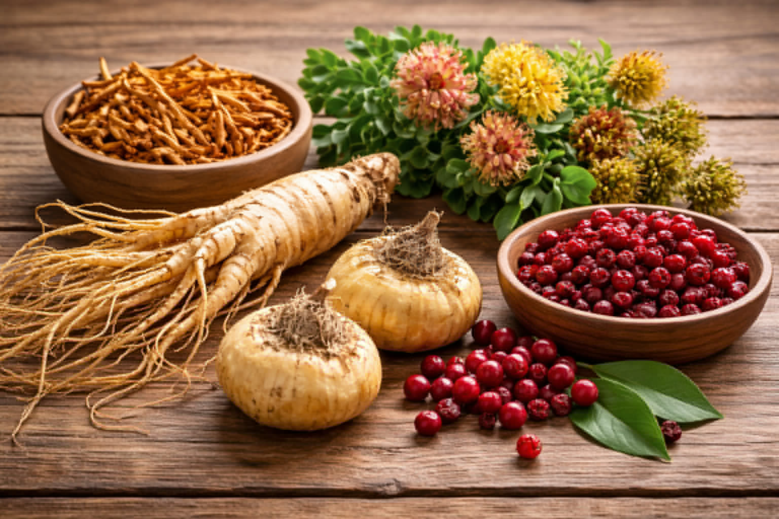 Ingredientes de muitos estimulantes sexuais à base de plantas: Ginseng, Cordyceps, Rhodiola, Schisandra e Maca